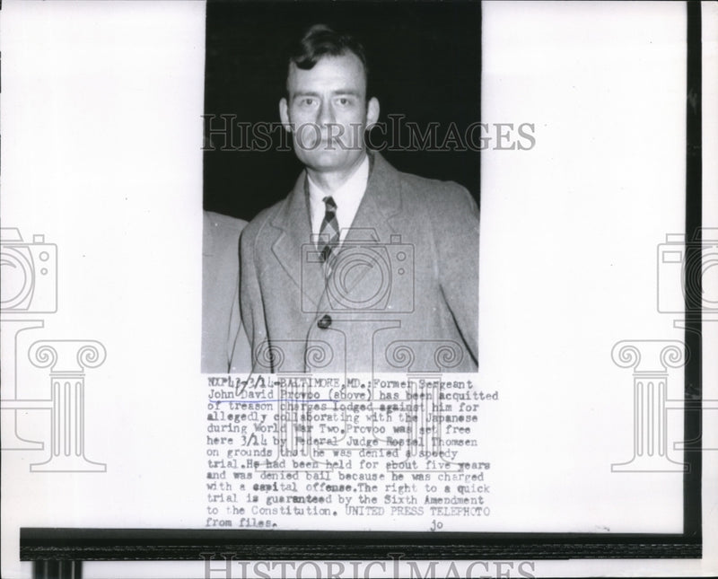 Load image into Gallery viewer, 1955 Press Photo John David Provo After Being Acquitted of Treason Charges
