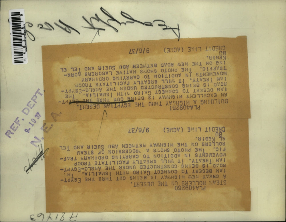 1937 Press Photo Native Laborers Working On The New Road