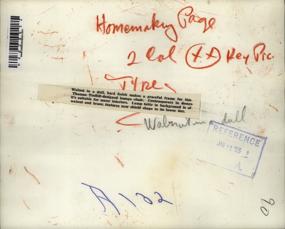 1955 Press Photo Thomas Tisdell-designed lounge shair.