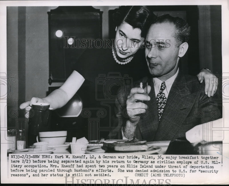 Load image into Gallery viewer, 1951 Press Photo Kurt W. Knauff And Wife Ellen Enjoy Breakfast Together
