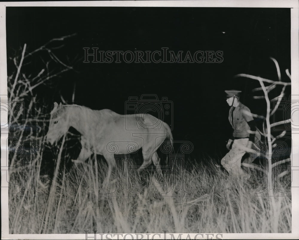 1938 Press Photo Householder rescues his horse and drives it to safety