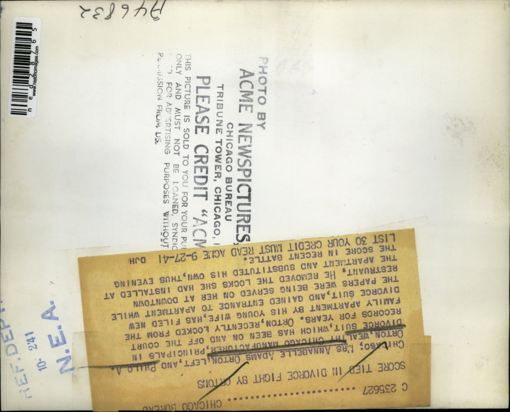 1941 Press Photo Annabelle Adams Orton & Philo A. Orton to divorce