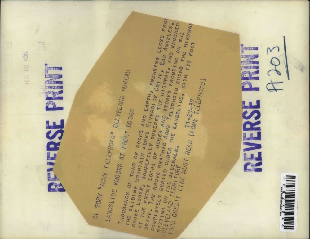 1937 Press Photo Rocks and earth sliding down mountain above Riverside Drive