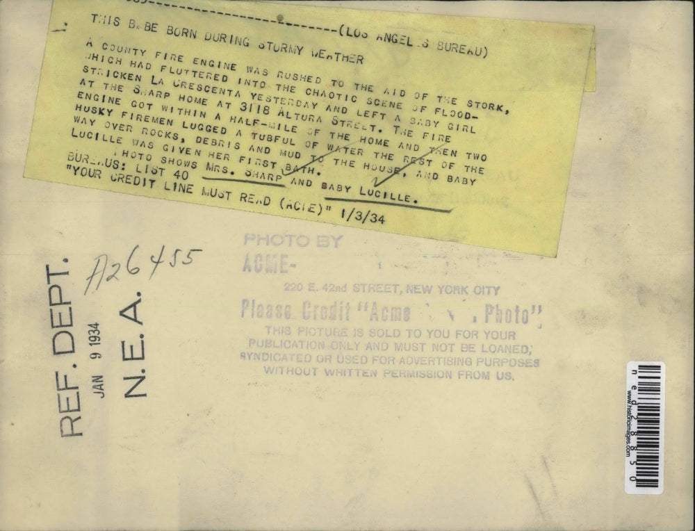 1934 Press Photo Mrs. Sharp and Baby Lucille born in stormy weather