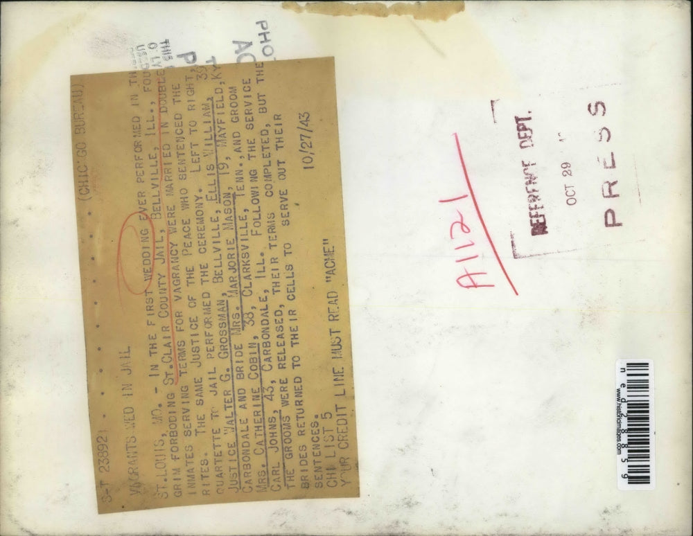 1943 Press Photo Wedding in St. Clair County Jail