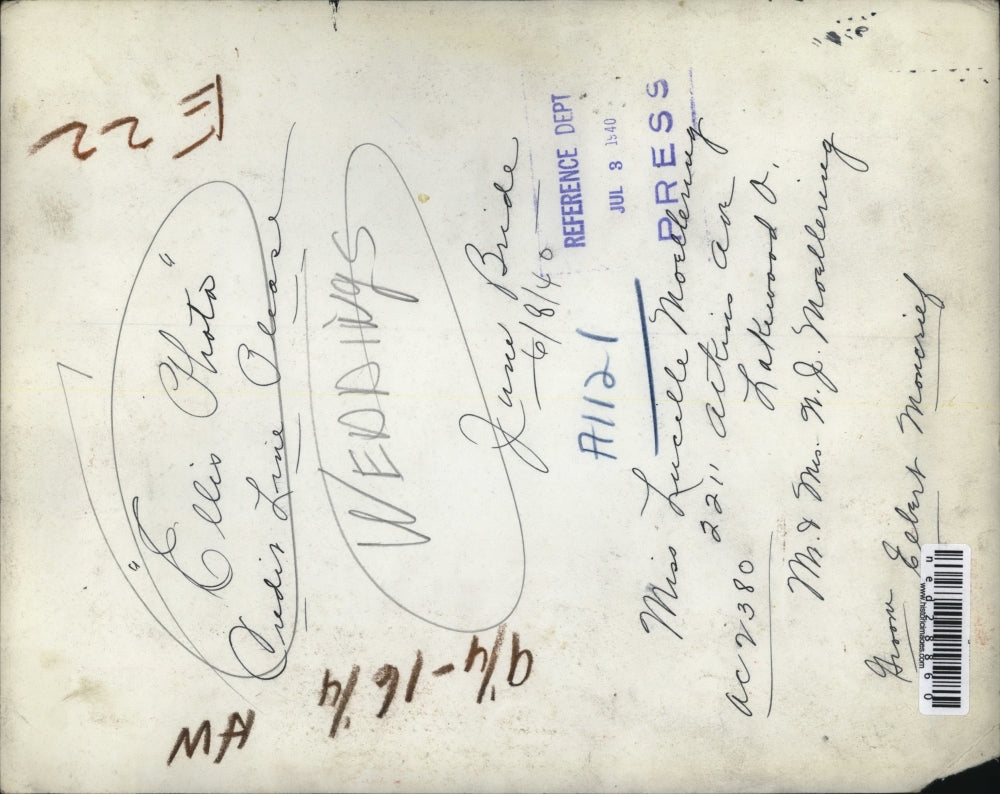 1940 Press Photo Mr. & Mrs. N.J. Moellering wedding