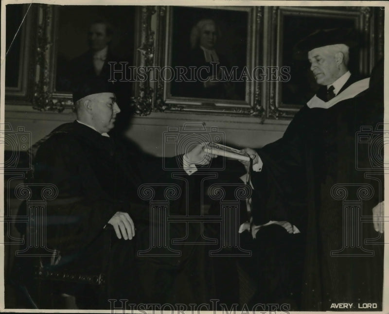 Load image into Gallery viewer, 1937 Press Photo Dr. H.M. Wriston inducted by Chancellor H.D. Sharpe
