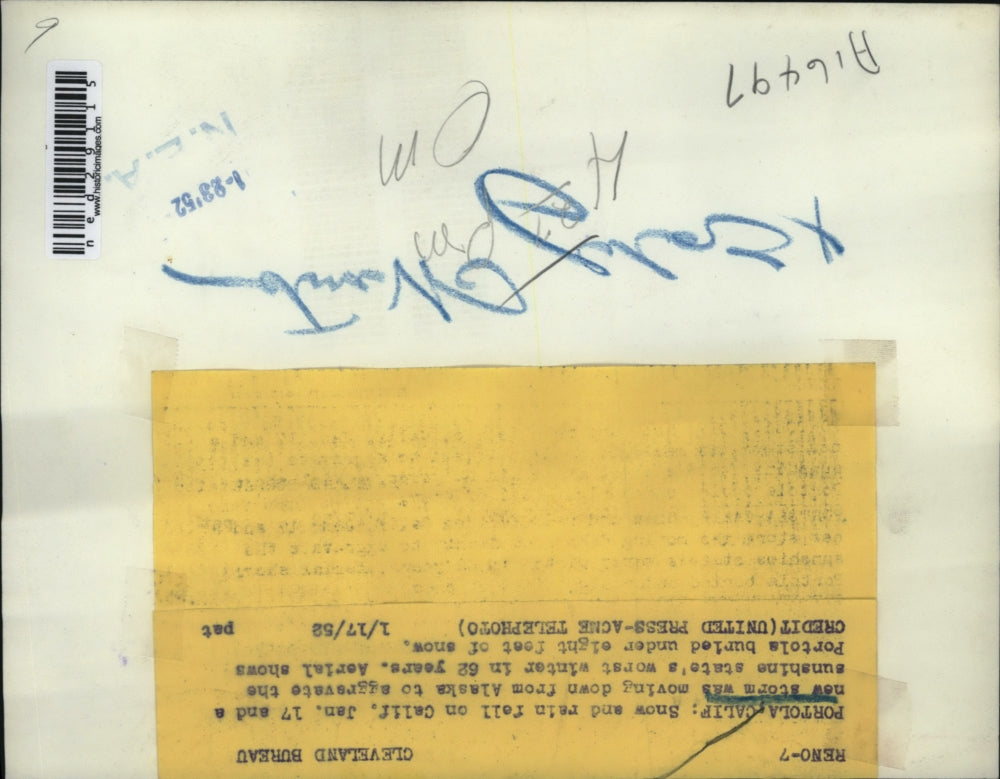 1952 Press Photo Aerial Shows Portola Buried Under Eight Feet Of Snow