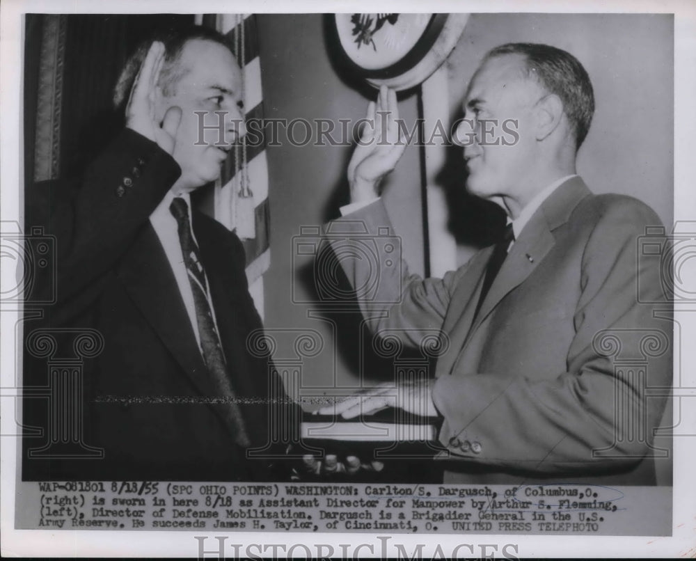 1955 Press Photo Carlton S. Dargusch Is Sworn In By Arthur S. Fleming