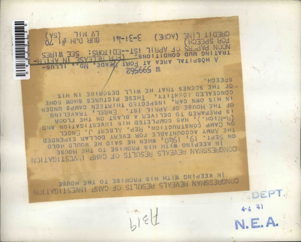 1941 Press Photo Rep Alert Engel has completed his investigation of 13 camps