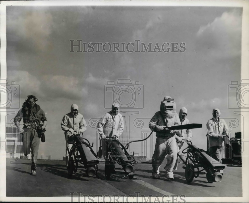 1941 Press Photo Aircraft Carrier Fire Squad of H.H.S. Furious During Drill