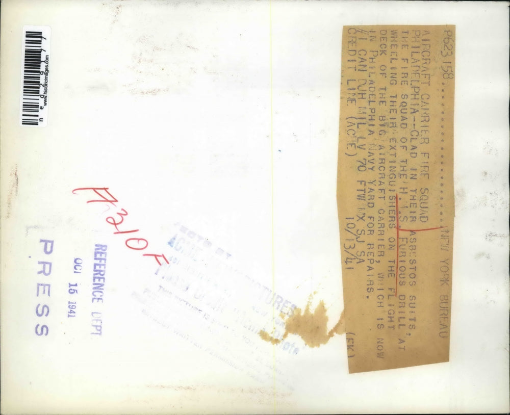 1941 Press Photo Aircraft Carrier Fire Squad of H.H.S. Furious During Drill