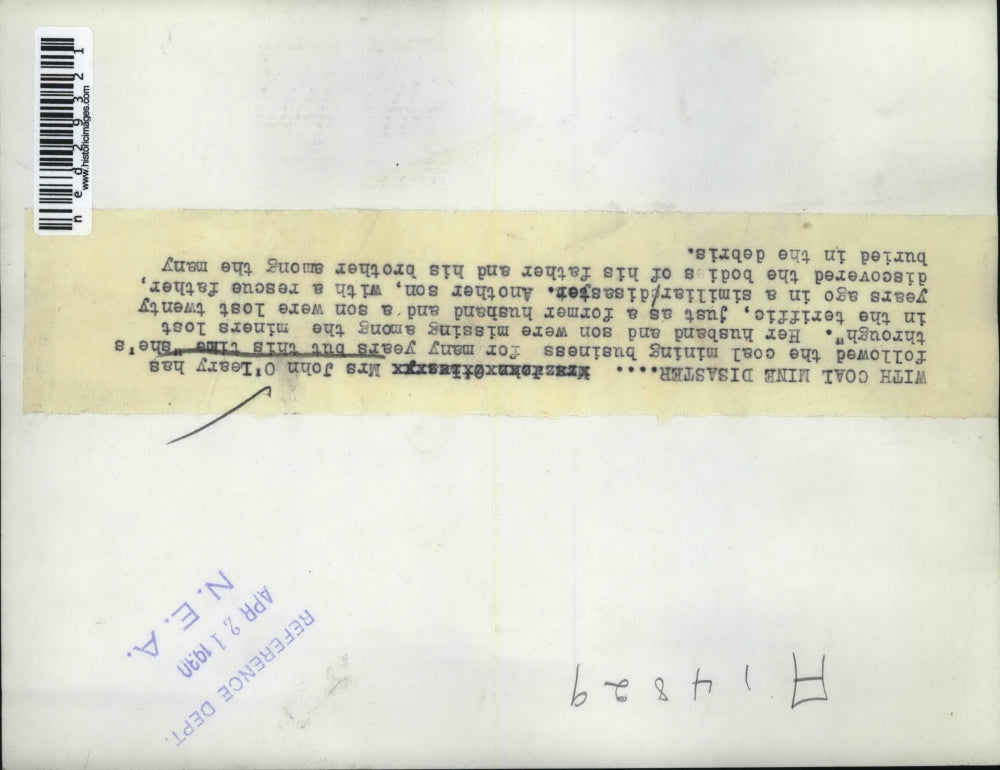 19330 Press Photo Mrs. John O'Leary Is Finished With Coal Mining Business