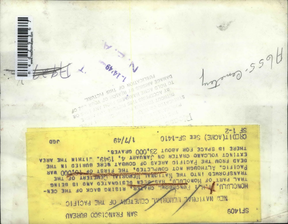 1949 Press Photo Punchbowl Crater in Honolulu Hawaii