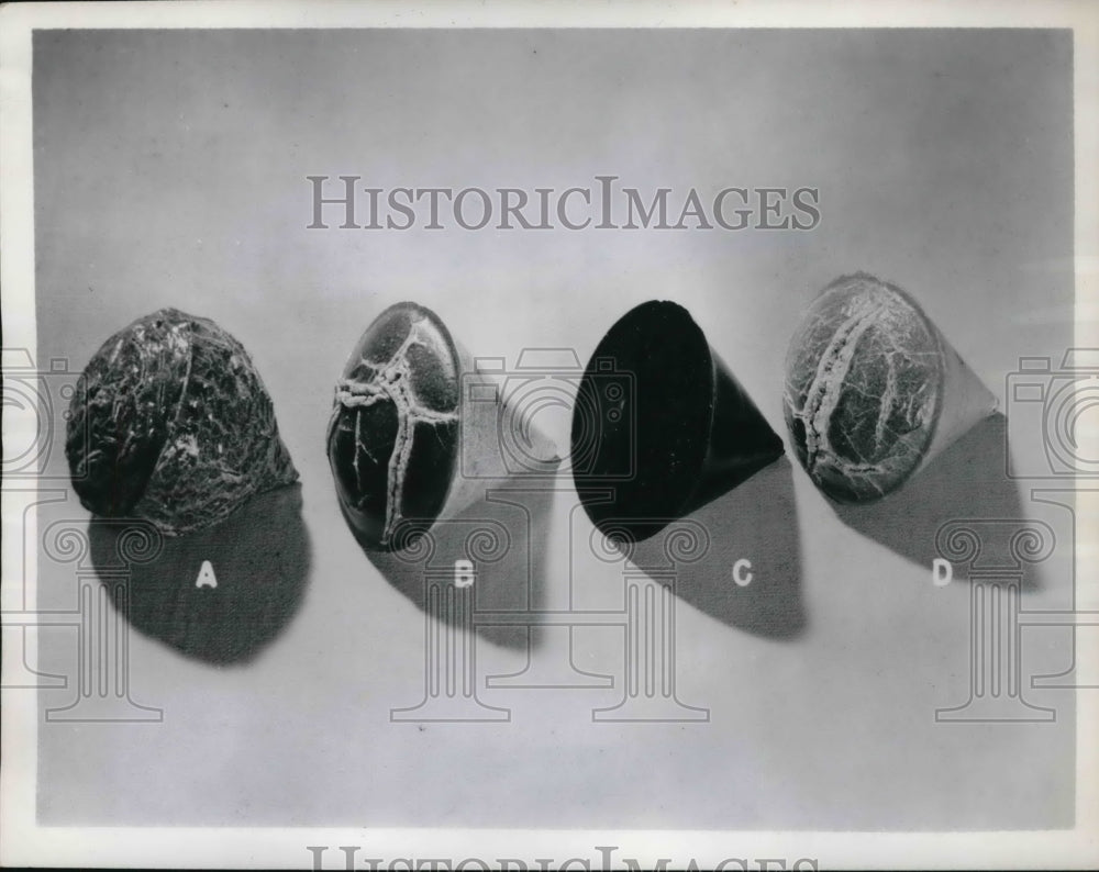 1945 Press Photo Cast samples of cured adhesives