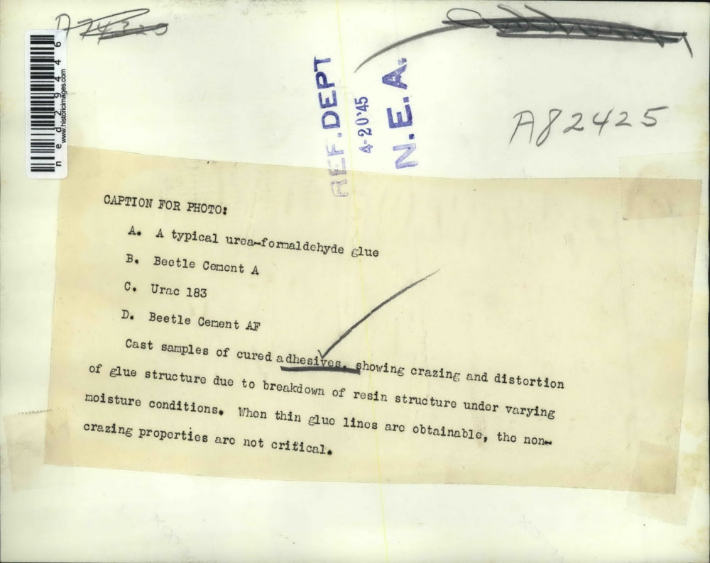 1945 Press Photo Cast samples of cured adhesives