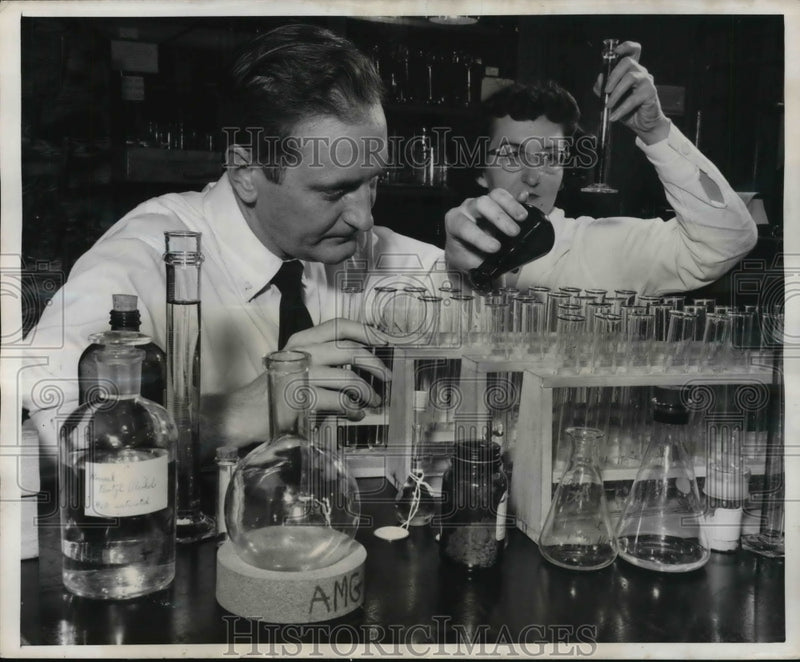 Load image into Gallery viewer, 1949 Press Photo Chemists making biological tests to determine purity &amp; potency
