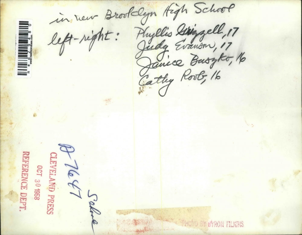 1958 Press Photo P. Grigzell, J. Evanson, J. Busyko & C. Roub at Brooklyn High