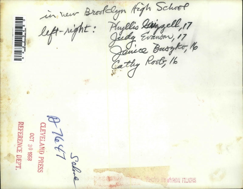 Load image into Gallery viewer, 1958 Press Photo P. Grigzell, J. Evanson, J. Busyko &amp; C. Roub at Brooklyn High
