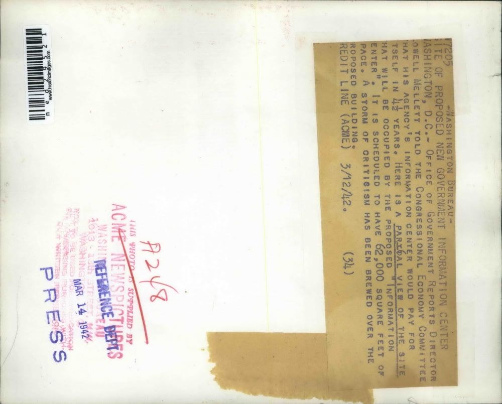 1942 Press Photo View of site that will be occupied by "Information Center"