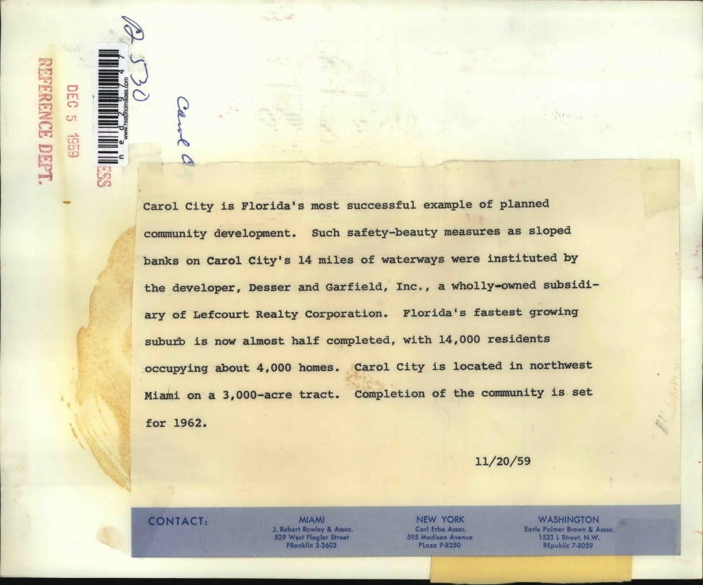 1959 Press Photo Carol City, FL is a planned community development.