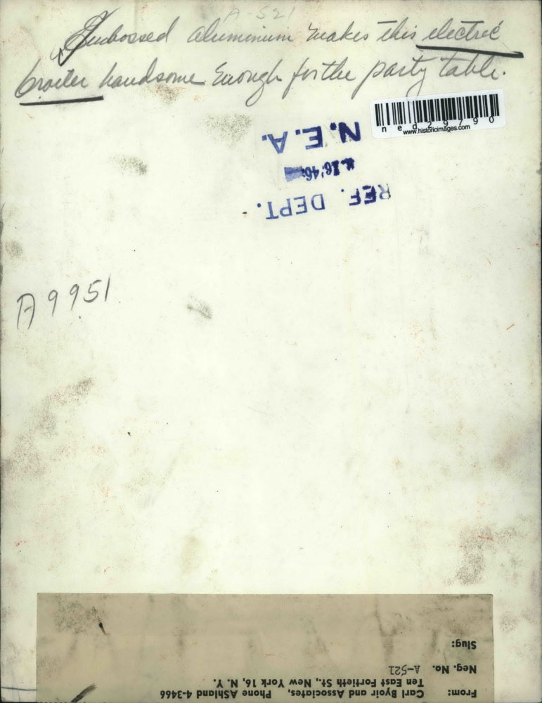 1946 Press Photo Embossed luminum makes this electrical broiler handsome enough