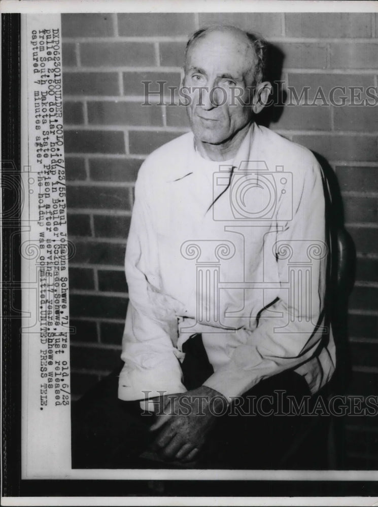 1955 Press Photo Boulder Colo Paul Johanna Schewe 71 pulled a $2600 holdup