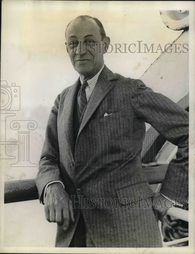 1934 Press Photo Jesse Isadore Straus U S Ambassador to France arrived in