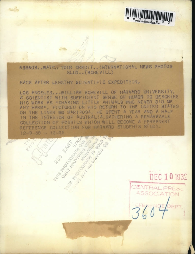 1932 Press Photo Los Angeles William Schevill of Harvard University pictured on