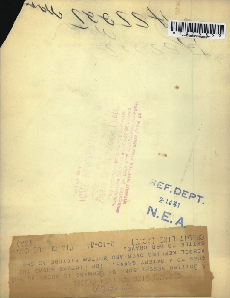 1941 Press Photo British vessel sunk by Germans