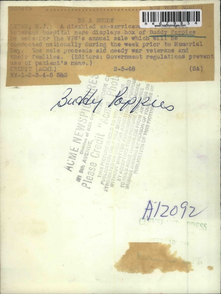 1948 Press Photo A disabled ex-serviceman at the Veterans Hospital