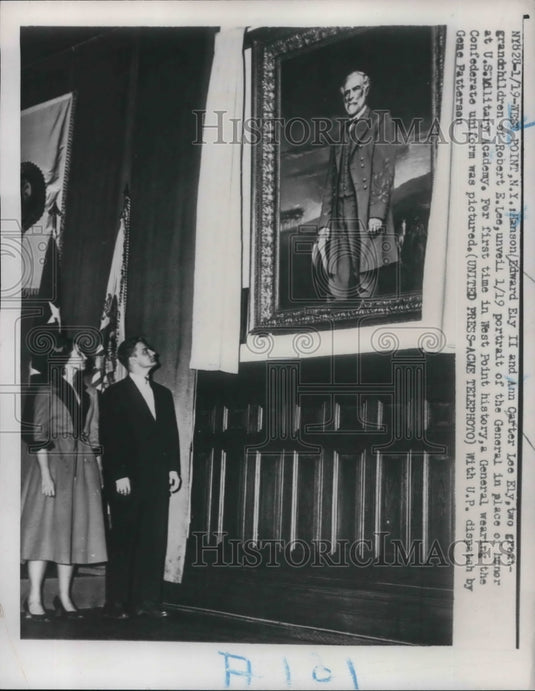 1952 Press Photo Hanson Ely II and Ann Ely Unveil Portrait Of Robert E. Lee