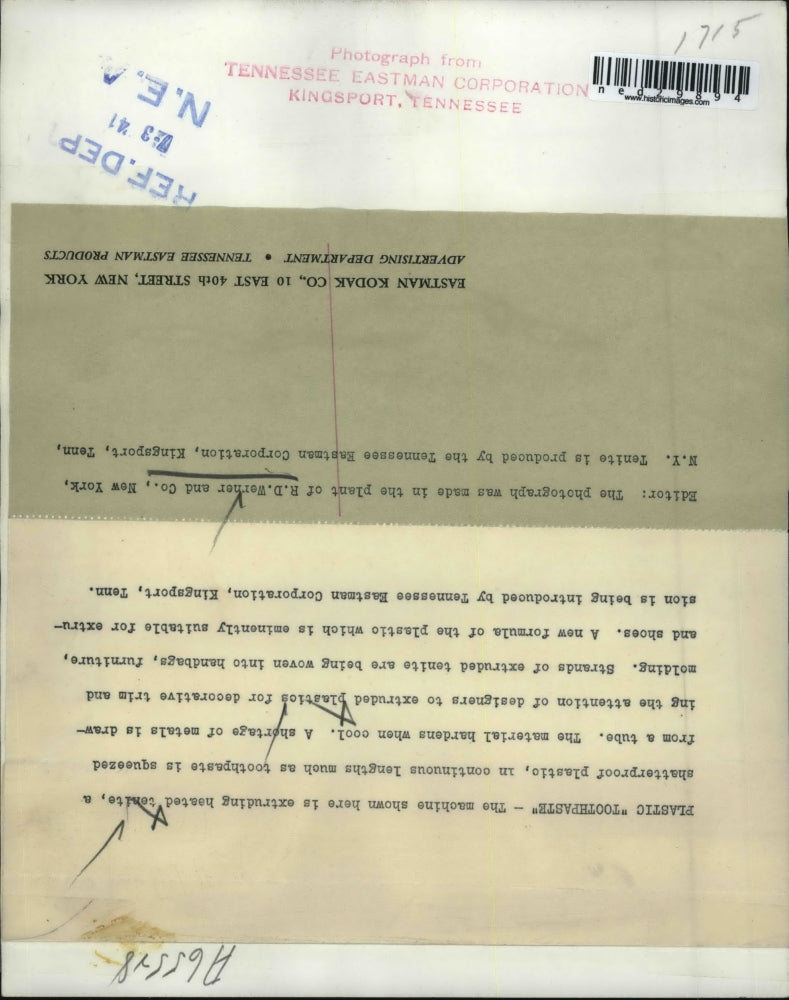 1941 Press Photo Tenite Is Produced By Tennessee Eastern Corpation