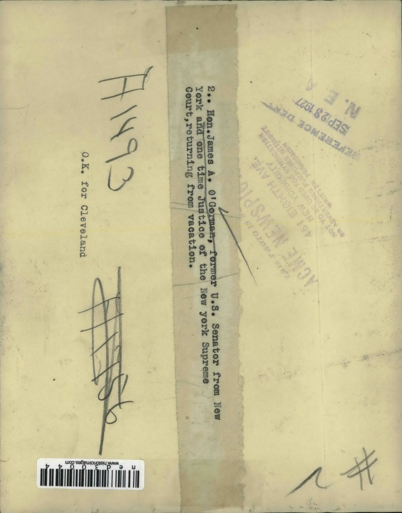 1927 Press Photo James A Gorman, former US Senator from New York and one time