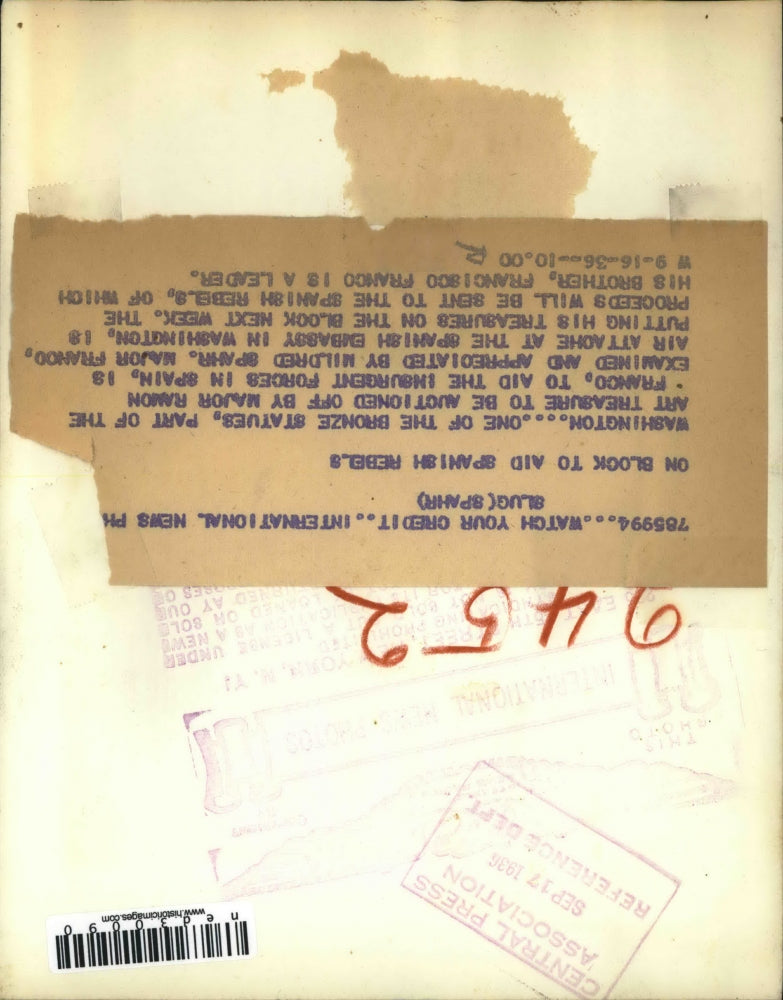 1936 Press Photo One of the Bronze statues part of art treasure to be auctioned