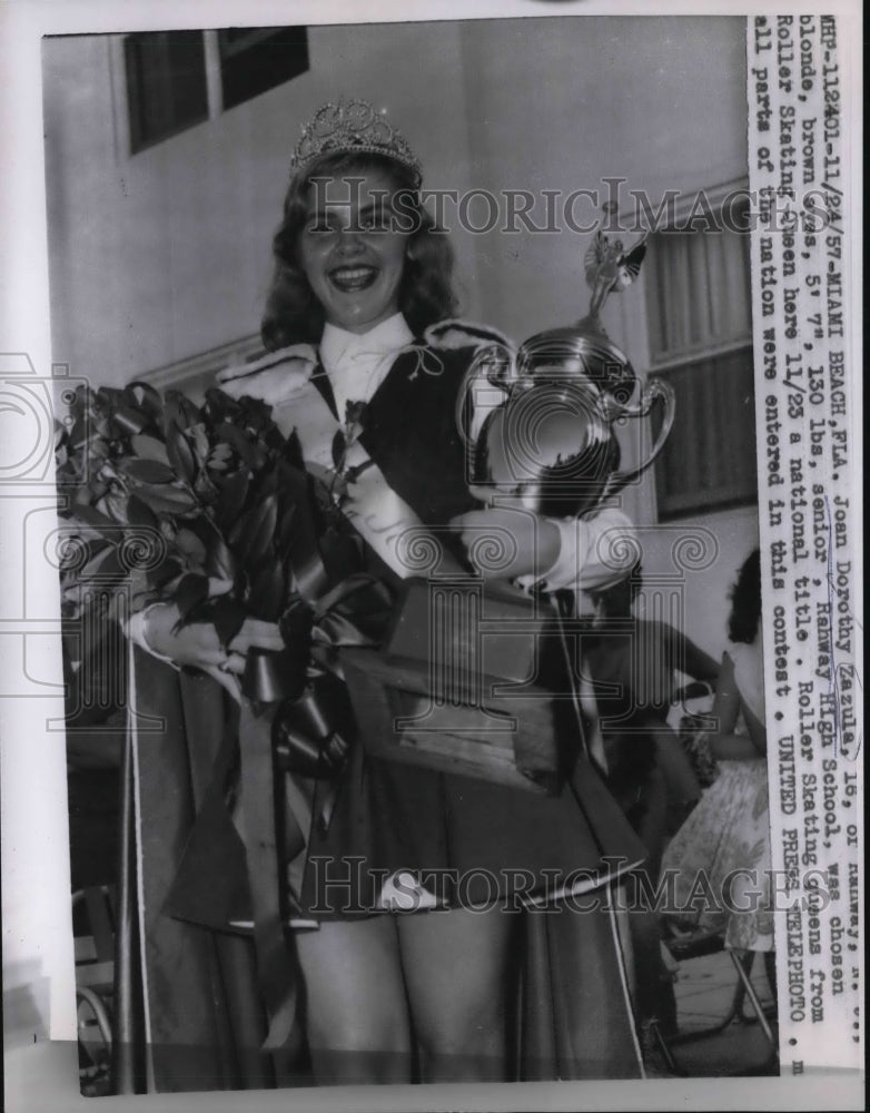 Load image into Gallery viewer, 1957 Press Photo Joan Doroth Zazula Winner of Roller Skating Queen Title
