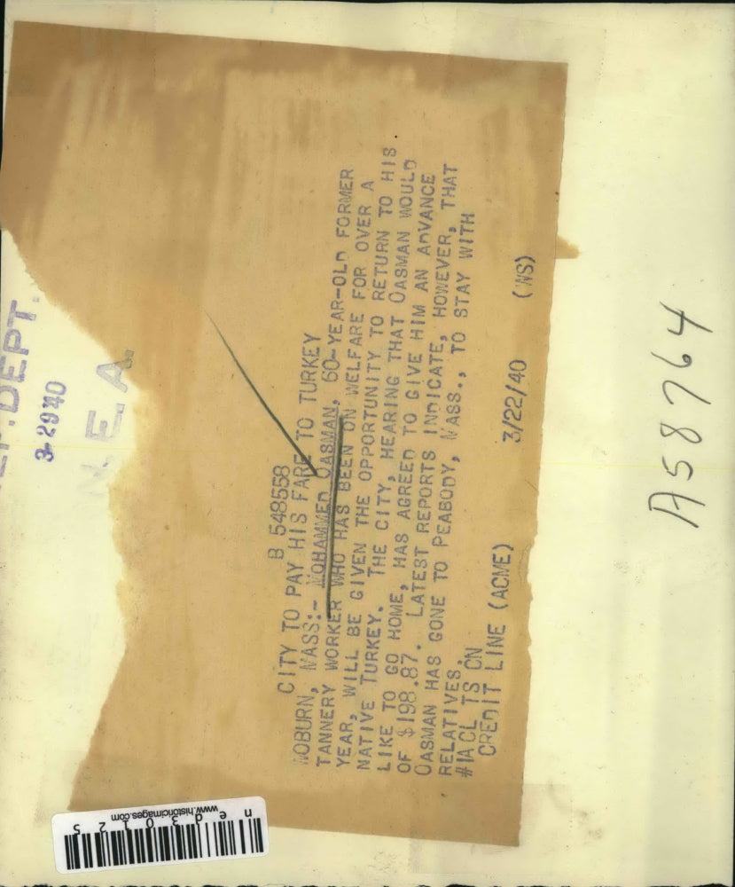 1940 Press Photo Mohammed Oasman Tannery Worker returned to his native turkey