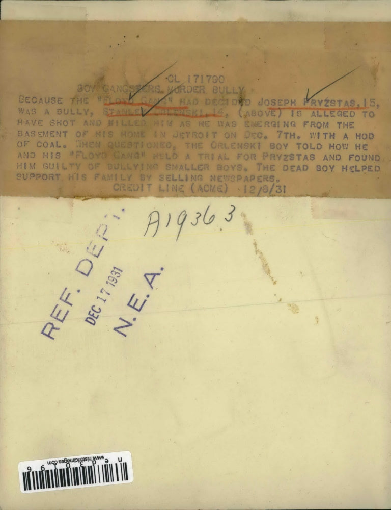 1931 Press Photo Stanley Orlenski Shoots And Kills Bully Joseph Pryzstas