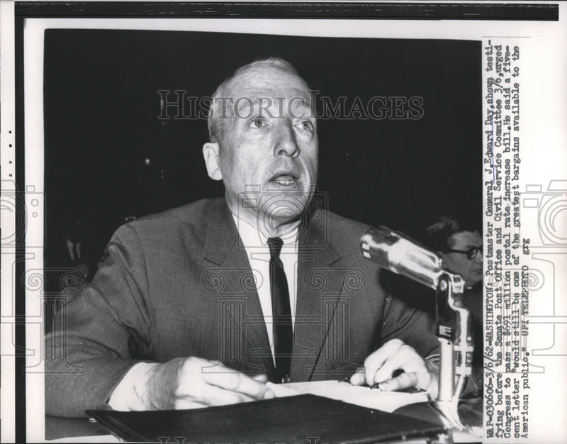 Load image into Gallery viewer, 1962 Press Photo Edward Day Urge Congress To Pass 691 Million Postal Rate Bill
