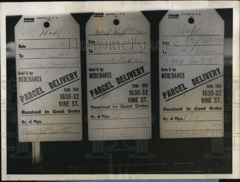 Load image into Gallery viewer, 1926 Press Photo Parcel Delivery Tags in Philadelphia
