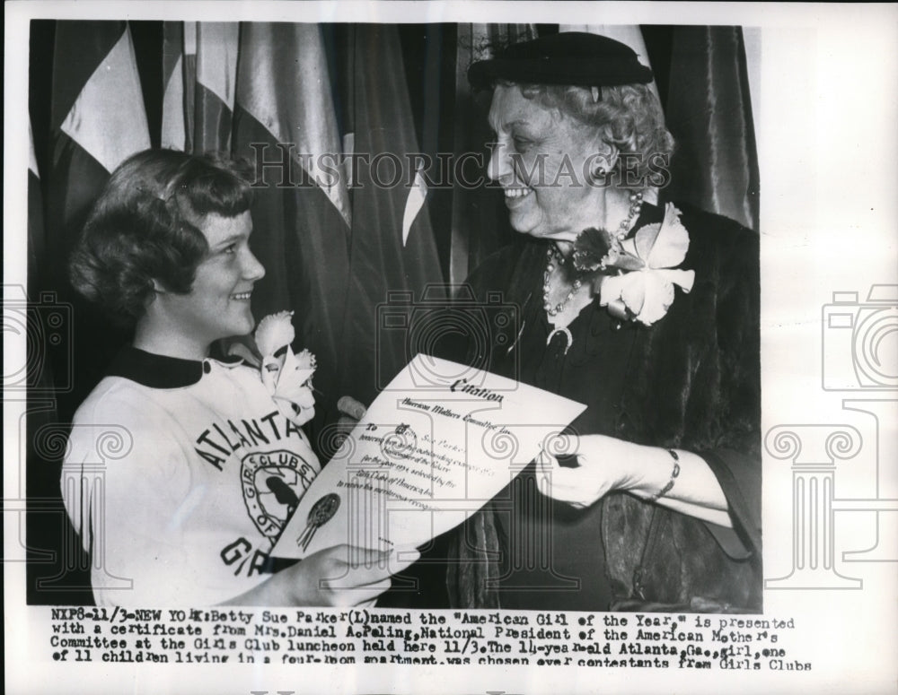 1954 Press Photo Betty Sue Parker Named American Girl of the Year