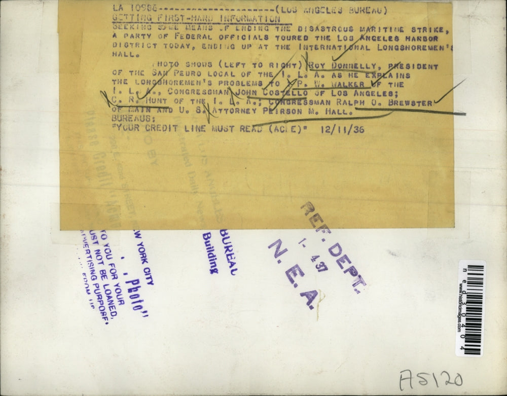 1936 Press Photo Party of Federal Officials at International Longshoremen's Hall