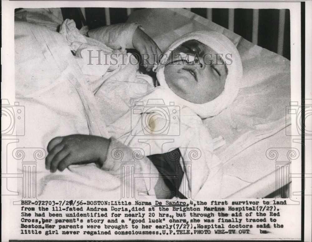 1956 Press Photo Norma De Sandro,4 , at Brighton Marine Hospital