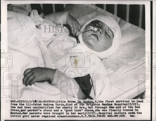1956 Press Photo Norma De Sandro,4 , at Brighton Marine Hospital