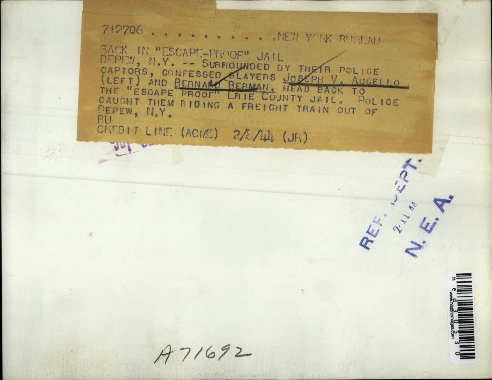 1944 Press Photo Confessed slayers Joseph Augeli and Bernard Berman