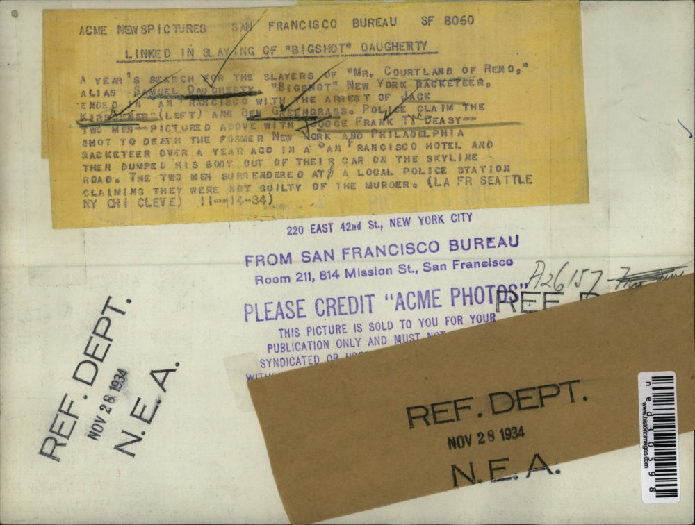 1934 Press Photo J. Kirscener & B. Greengrass with Judge Frank T. Deasy