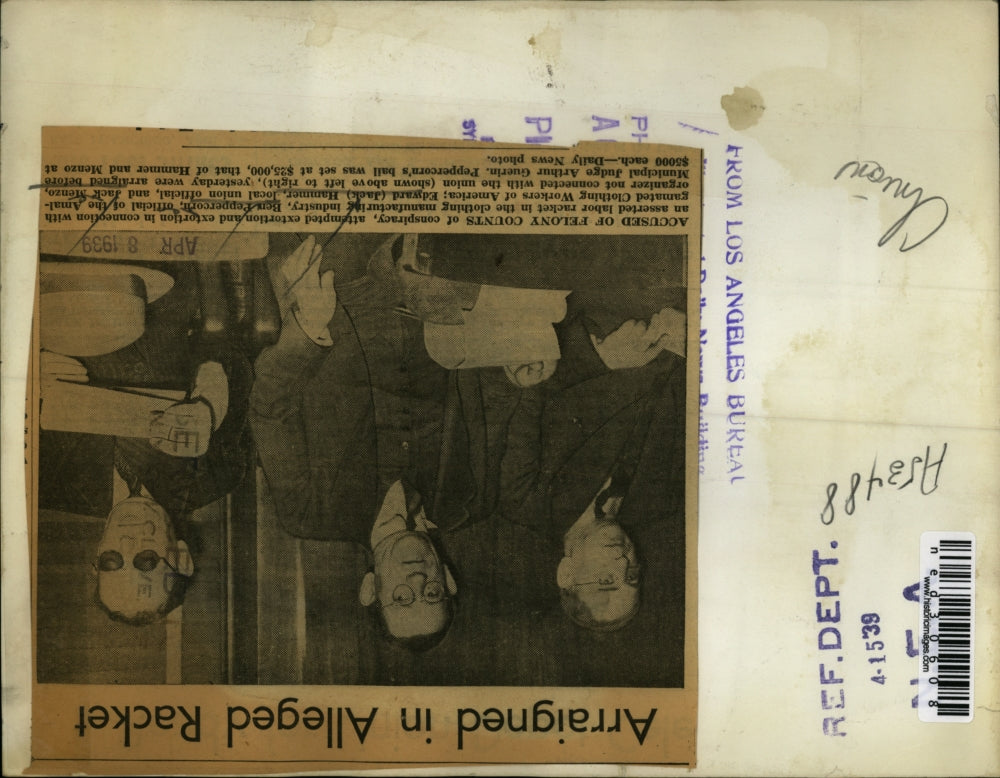 1939 Press Photo Ben Peppecorn Edward Hammer and Jack Menzo in court for counts