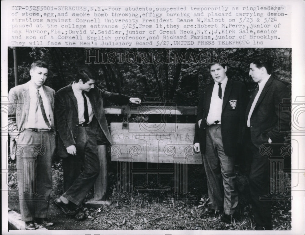 1958 Press Photo 4 suspended students after throwing rocks, eggs, and Smoke