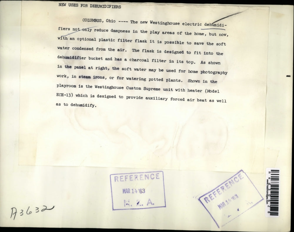 1963 Press Photo Columbus Ohio The new Westinghouse electric dehumidifier not