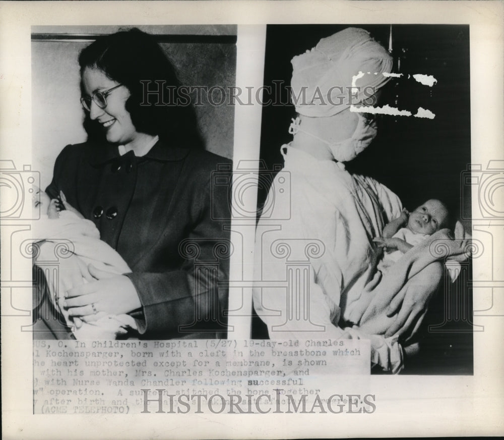 1948 Press Photo C. Kochensparger with mother, Mrs. C. Kochensparger, & nurse